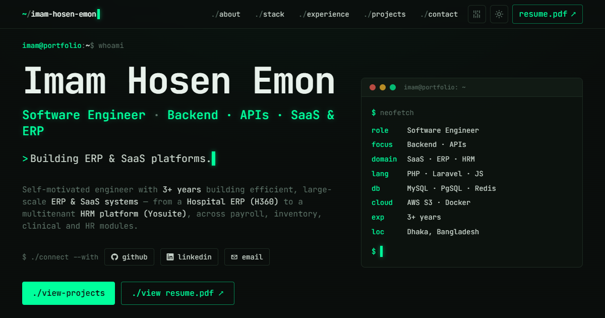 Imam Hosen Emon — Software Engineer (PHP / Laravel)